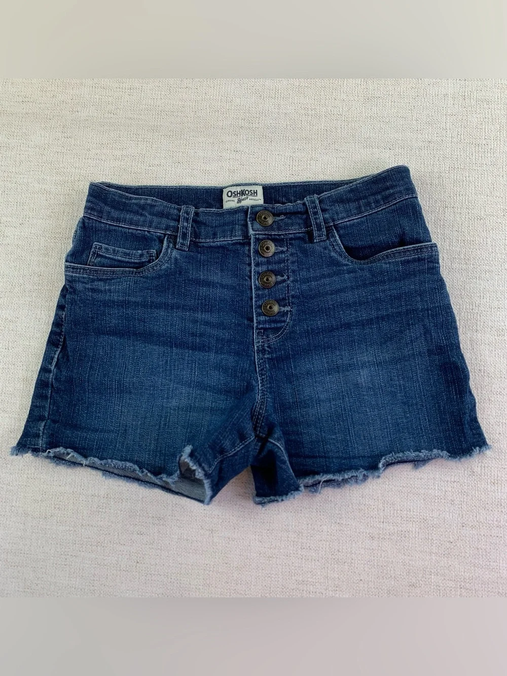 OshKosh girl's Dark Blue Denim Shorts snapped button adjustable waist size 8